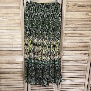 Dress Barn Green Patterned Women's Maxi Green Brown Stretch Waist Skirt Size 1x